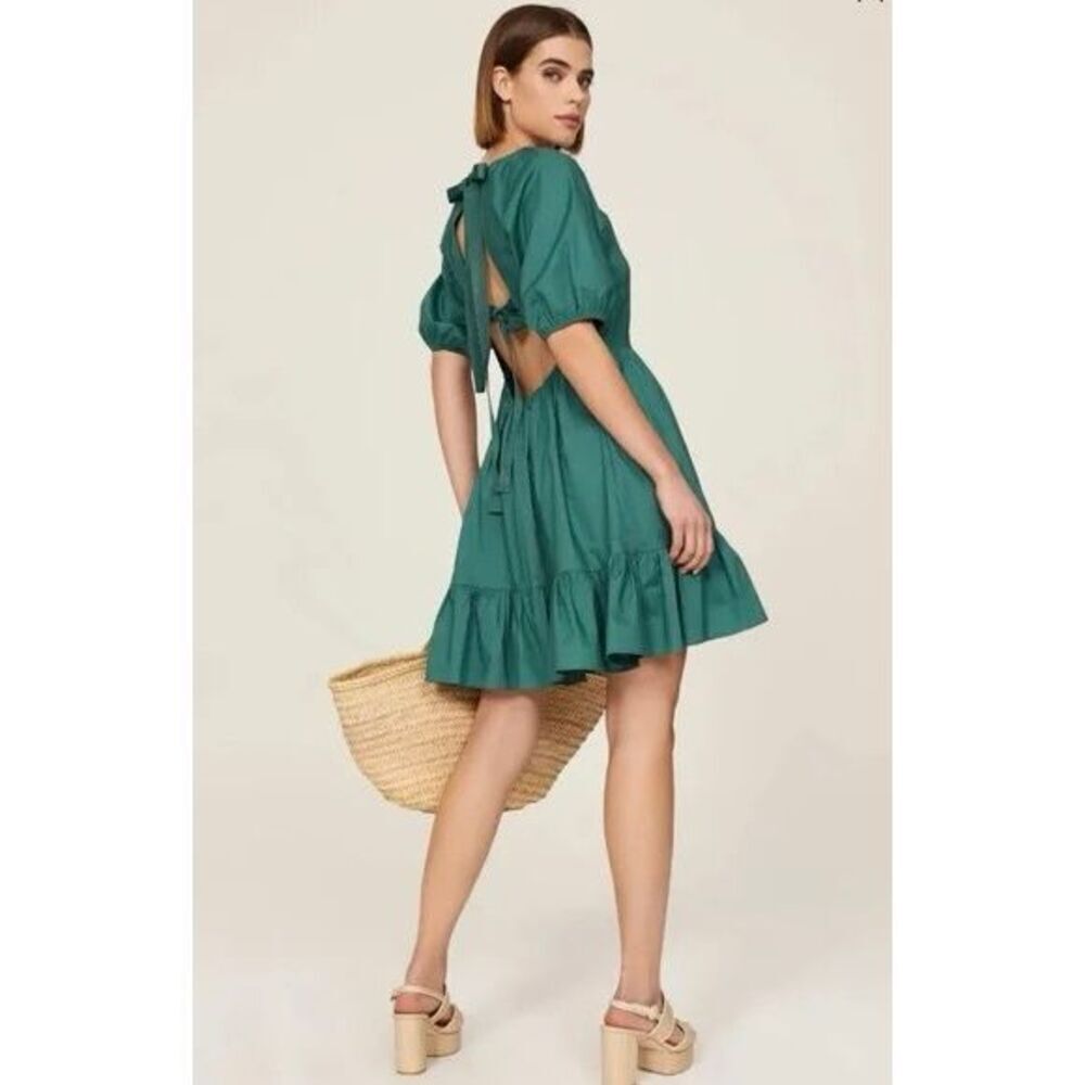 Peter Som Cottage Core Green Puff Sleeve Mini Dress Women's Size 8